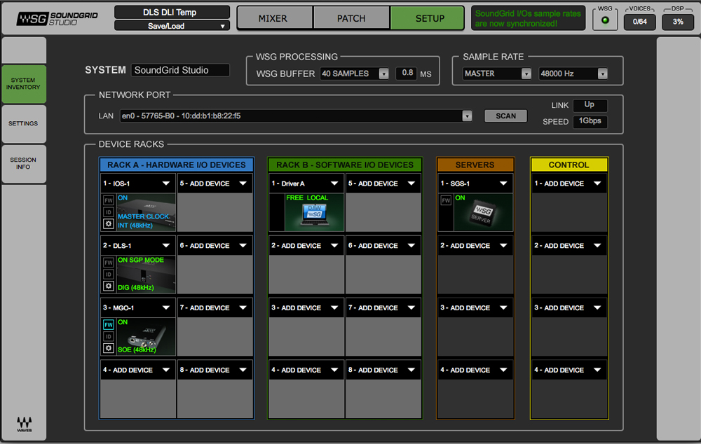 Speciale Waves Soundgrid digigrid software live studio pro audio dsp audiofader