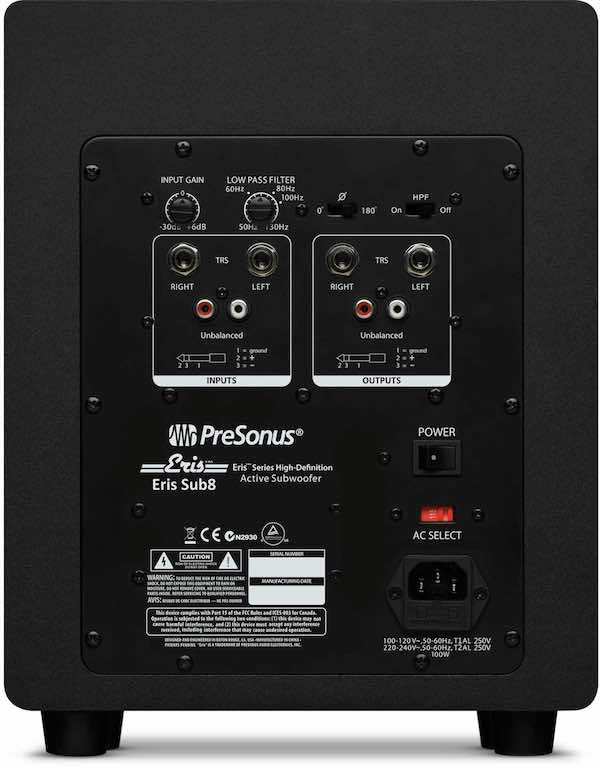 Presonus Eris Sub8 subwoofer rec home studio project mix monitor audio midi music audiofader