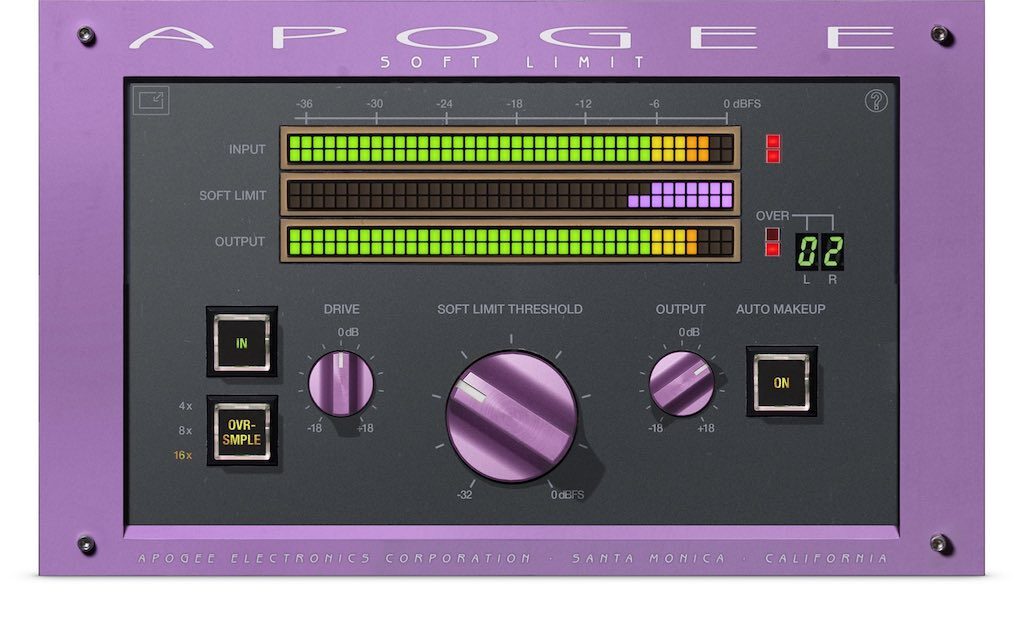 Apogee Soft Limit limiter plug-in software mixing masterin virtual audiofader