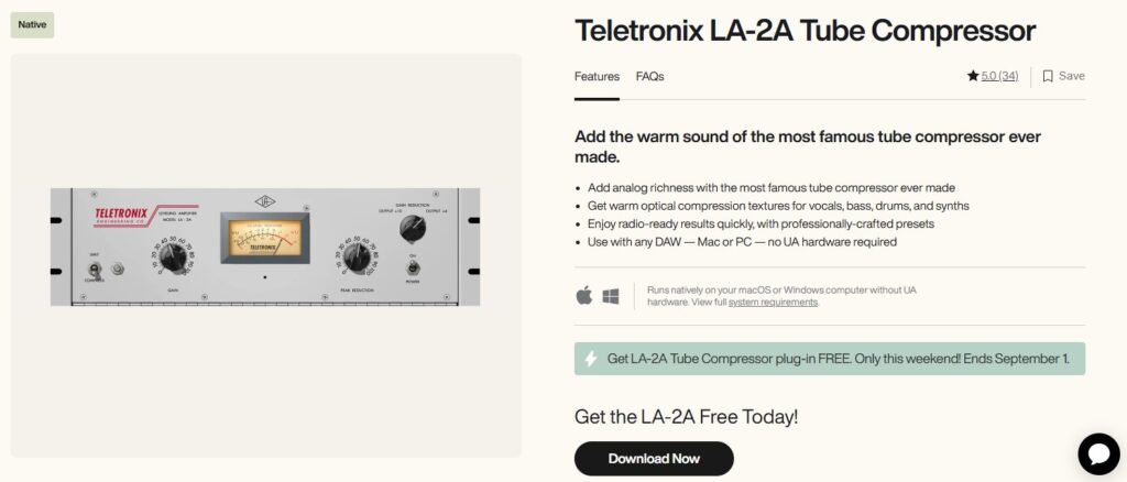 uad free plugin la2a