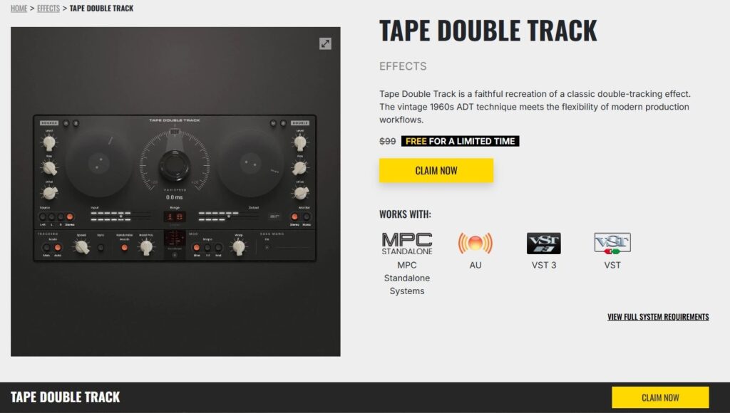 air music free plugin adt tape double track beatles audiofader inmusic black friday